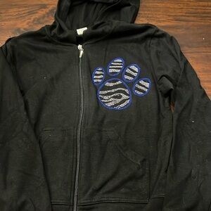 Black full zip sweatshirt with paw print